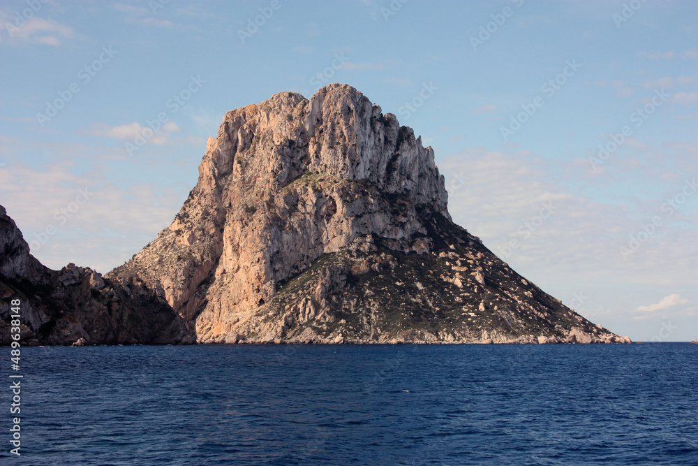 close up seen close up of the magical island of es vedra between blue sea and azure sky in ibiza