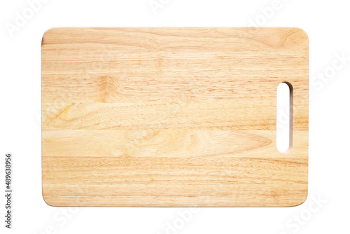 Fotografie, Obraz Top view of wooden chopping board isolated on white background