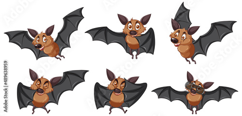 Set of different cute bats in cartoon style