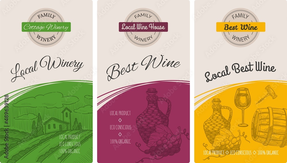 Obraz premium Local winery, wine shop stickers for packages
