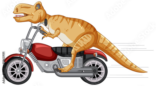 Tyrannosaurus rex riding motorcycle in cartoon style