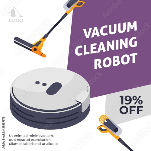 Vacuum cleaning robot, discounts and sales vector