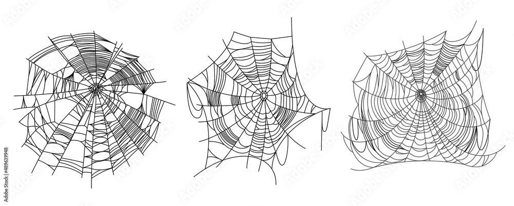 Spider web parts isolated on white background. Scary cobweb outline decor. Vector design elements for Halloween, horror, ghost or monster party, invitation and posters. Spider web parts isolated on white background. Scary cobweb outline decor. Vector design elements for Halloween, horror, ghost or monster party, invitation and posters.