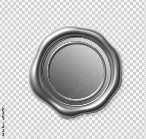 Seal wax 3d. Silver Wax candle stamp. Realistic vector render design elements.