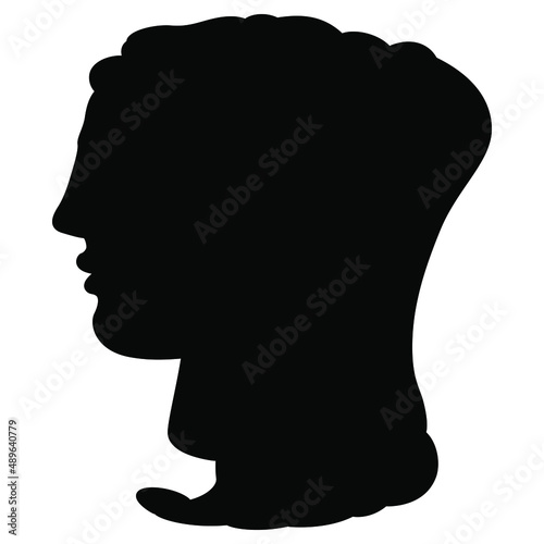 Silhouette of ancient Greek woman. Goddess Hestia or Vesta. Female portrait. Female head in profile. 