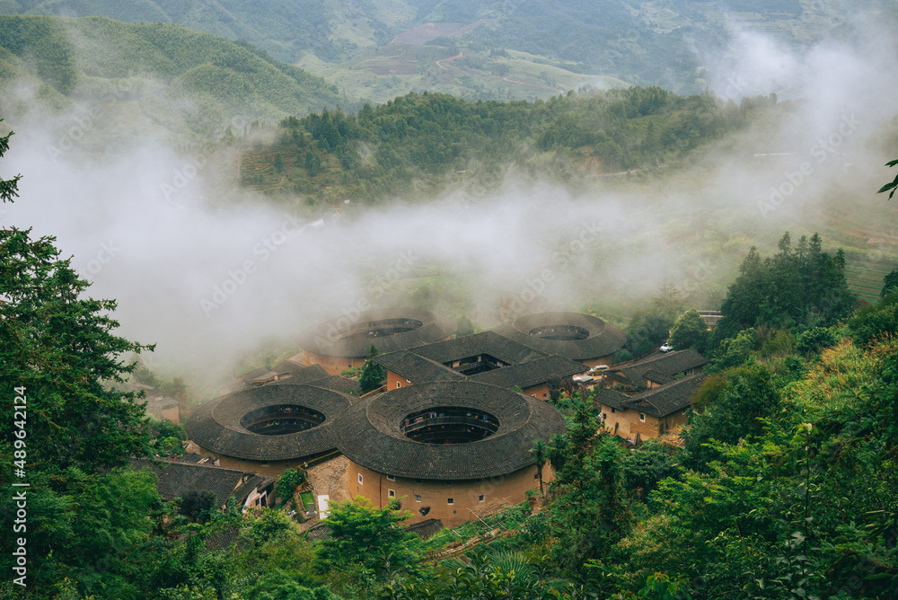 Fototapeta premium Tianluokeng Tulou cluster in the village of Tianluokeng, fujian, china