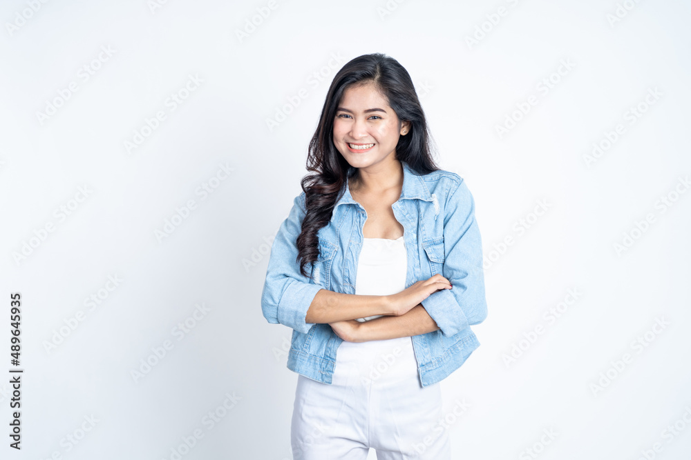 young asian woman stand with crossed hands on isolated background young asian woman stand with crossed hands on isolated background