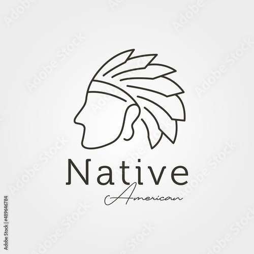 native american logo line art vector symbol illustration design, american indian chief design