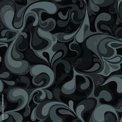 Seamless patetrn with abstract curly drops. Floral endless marble camo ornament texture. Vector background.