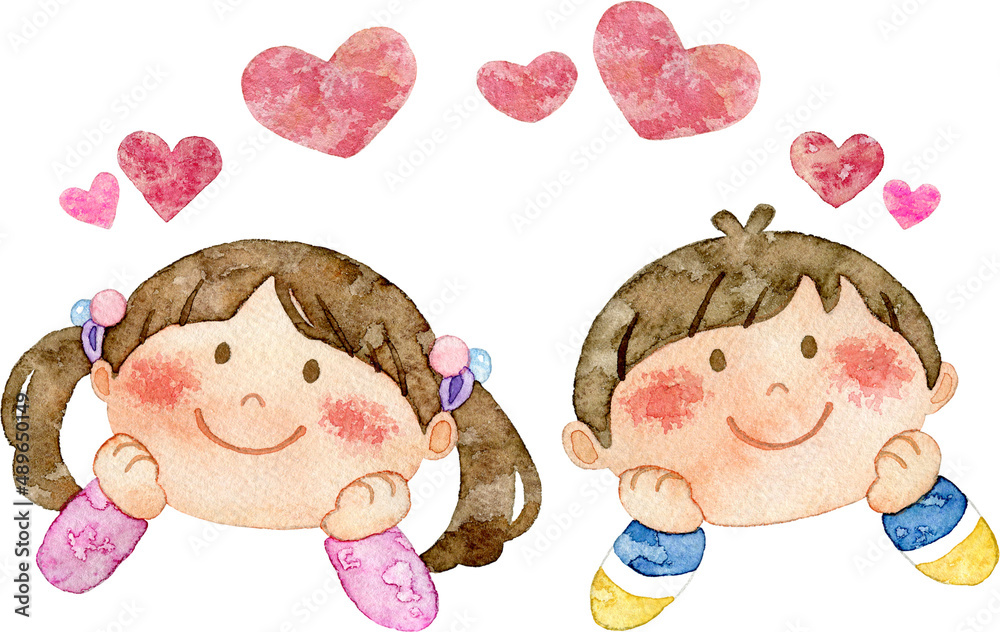 ワクワクしている子供たちのイラスト ハート付き Stock Illustration Adobe Stock