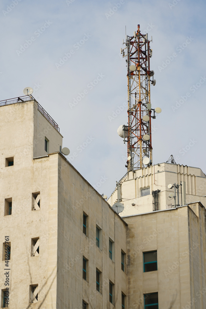 gsm antennas installed on a block of flats. radiation hazard.
