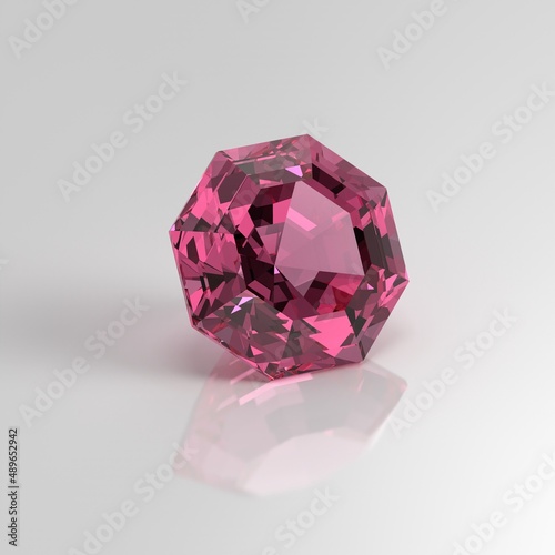pink tourmaline gemstone octagon 3D render