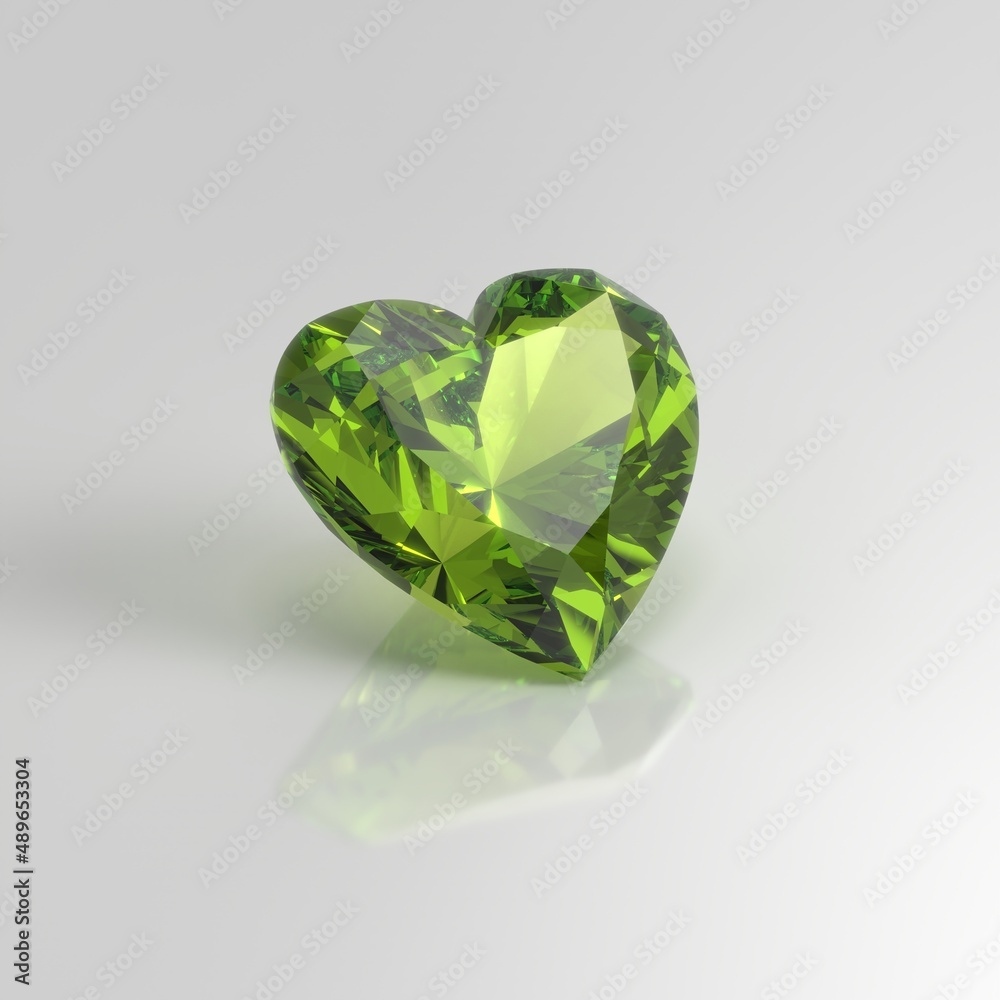 peridot gemstone heart 3D render peridot gemstone heart 3D render