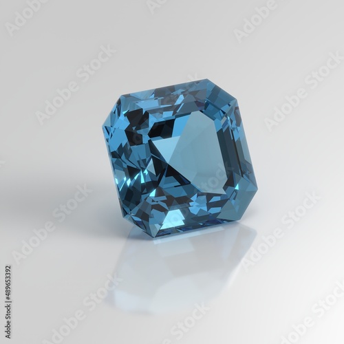 aquamarine gemstone asscher 3D render