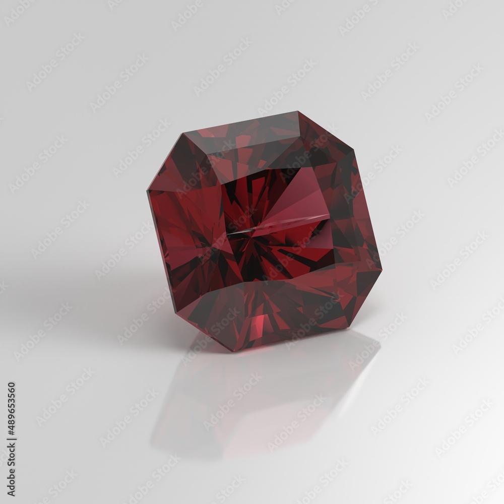 garnet gemstone radiant square 3D render garnet gemstone radiant square 3D render