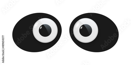 Panda toy eyes vector illustration. Wobbly plastic open eyeballs of funny Chinese bear looking forward wih round parts with black pupil isolated on white background