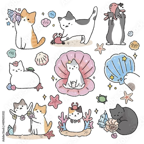 Animal Drawing Collection, Cat Outline, Assorted Cat Vector Flat icons, Cat illustrations icon Set
