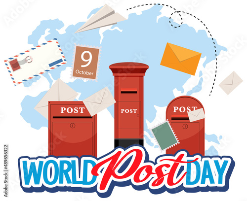 World Post Day word banner on world map