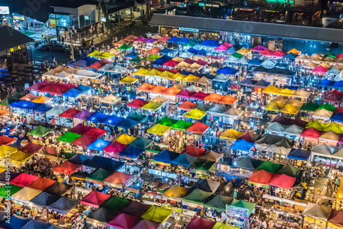 Night view of the Train Market in Bangkok , Thailand