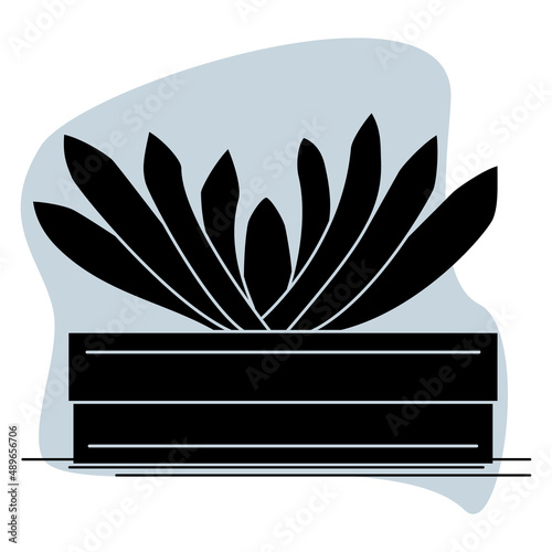 Cactus, succulent in a pot for home and office. A houseplant with sharp large dense leaves. Vector icon, glyph, silhouette, abstract gray background, isolated