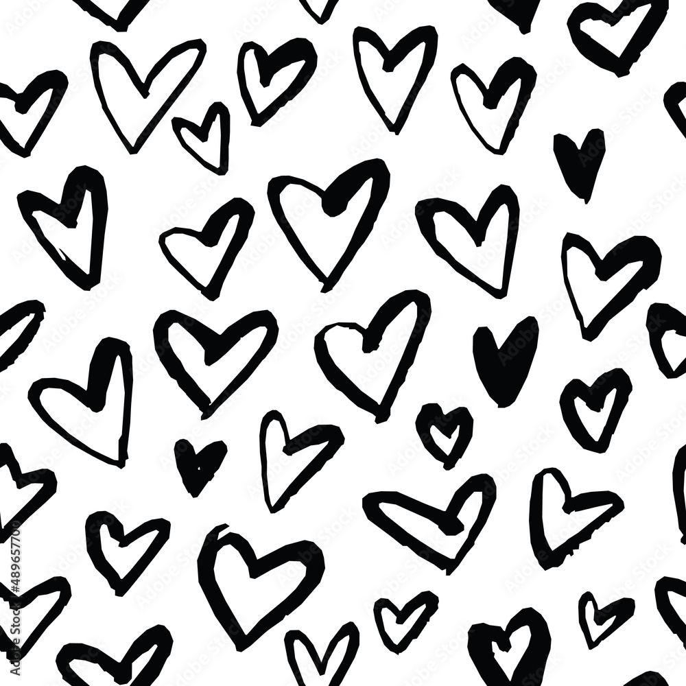Seamless background with hearts. Dry brush. Monochrome. Seamless background with hearts. Dry brush. Monochrome.
