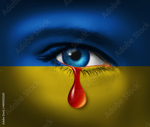 Photographie Ukrainian tragedy peace crisis as a sad geopolitical conflict clash between the