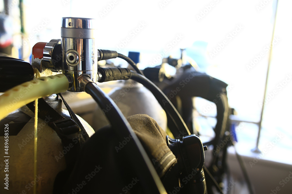 Fototapeta premium equipment diving cylinders for safari in the sea