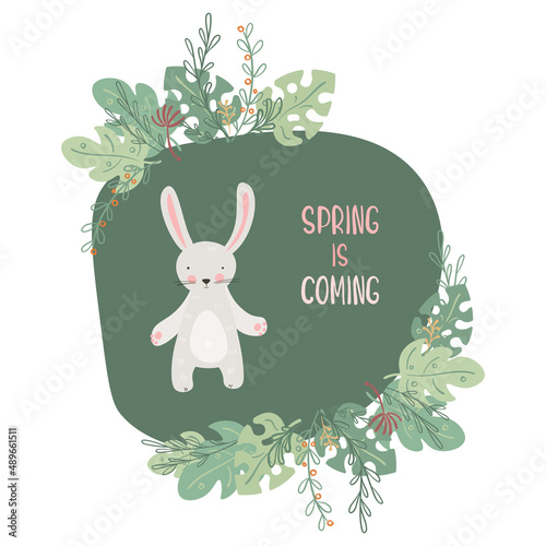 Cartoon cute animals baby card with bunny