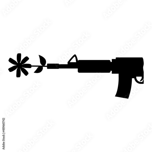 Flower in rifle gun weapon. concept peace no war and stop war black icon vector design.