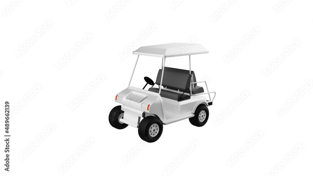 white golf cart front view without shadow 3d render
