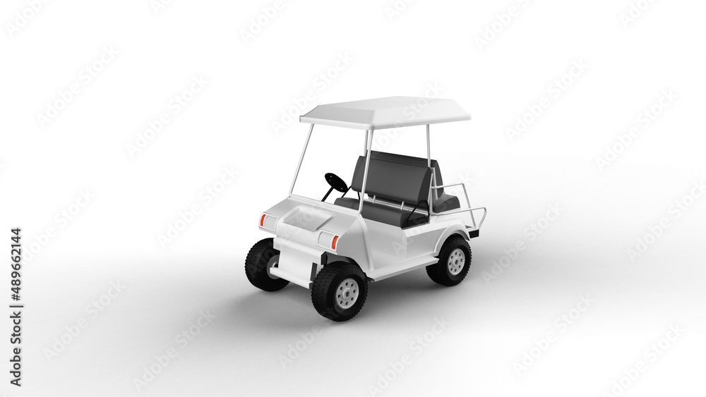 white golf cart front view with shadow 3d render