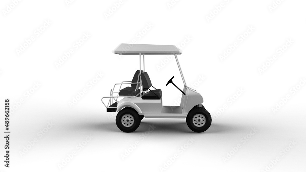 white golf cart side view with shadow 3d render