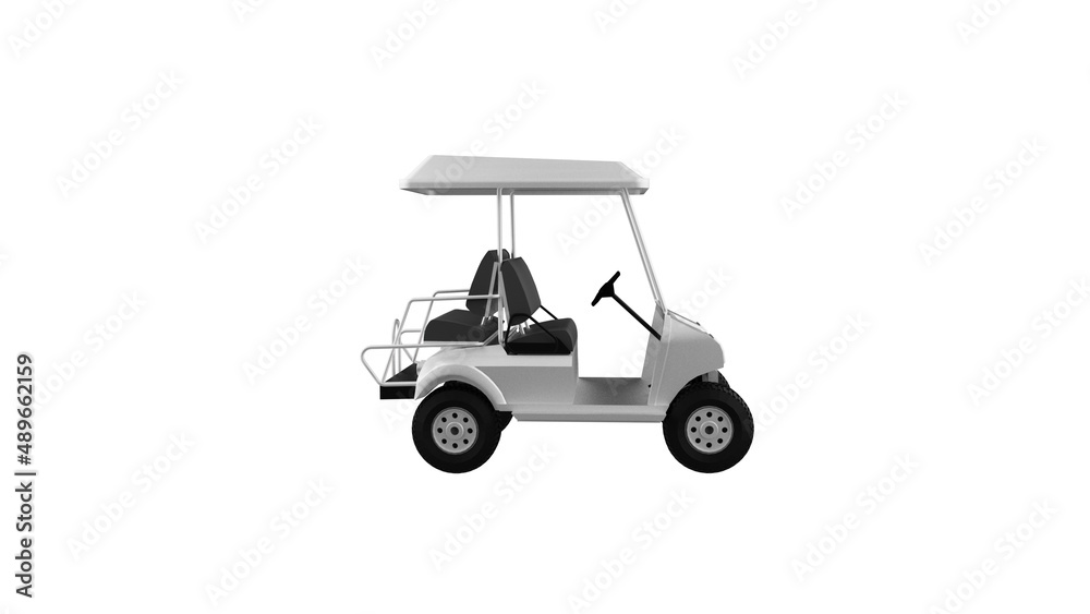 white golf cart side view without shadow 3d render
