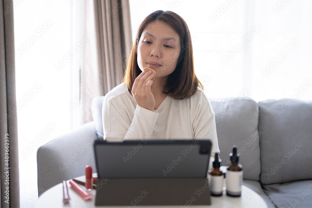 Woman face make-up by herself at home Woman face make-up by herself at home