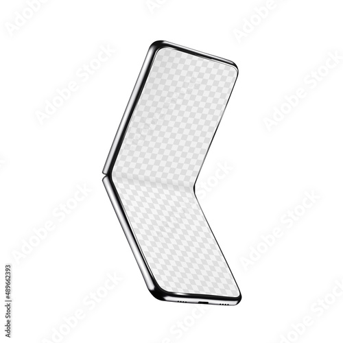 Foldable smartphone with blank transparent screen realistic mockup. Flexible display smart phone vector template for web or mobile app design