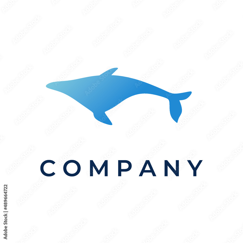 Obraz premium Turn left Blue Whale Silhouette Full Vector Logo