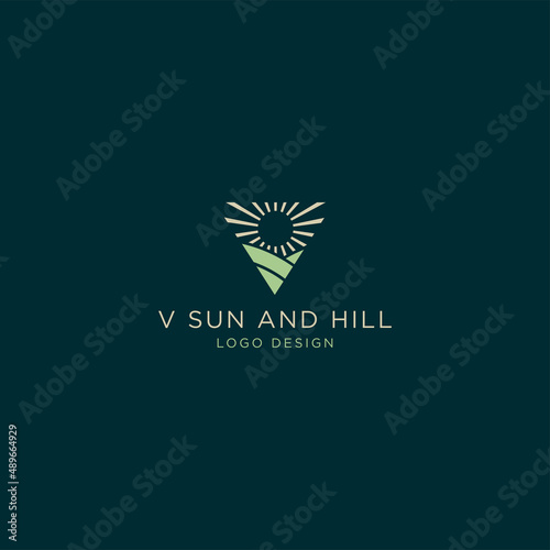 V SUN AND HILL LOGO DESIGN TEMPLATE.