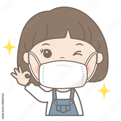 マスク着用の女の子　おかっぱ　ボブ
