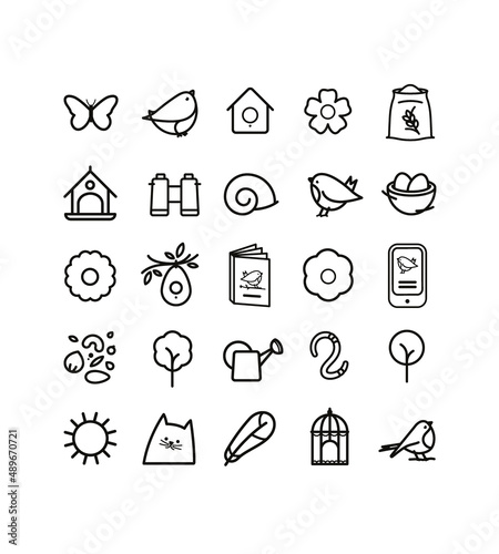 symbole oiseau, accessoires et objets pour les passereaux du jardin, association de protection des oiseaux, sticker oiseau, observation, ornithologie, application