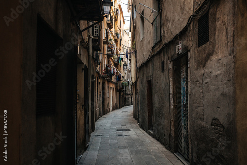 Old narrow street in Barcelona  Spain.