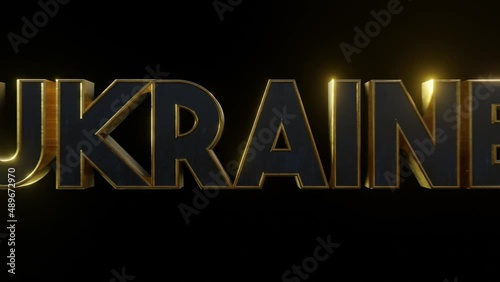 3d ukraine text metal gold effect on black isolated background . 3d illustration rendering . 4k resolution video . for flyer design and etc . 