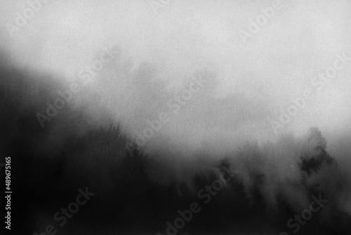 Hand painted abstract fantasy landscape. Versatile artistic image for creative design projects: posters, banners, cards, books, magazines, prints and wallpapers. Black ink on paper.