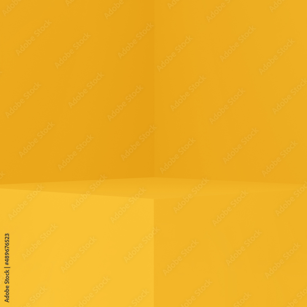 Pedestal display on yellow background with blank stand. Stand for showing product.