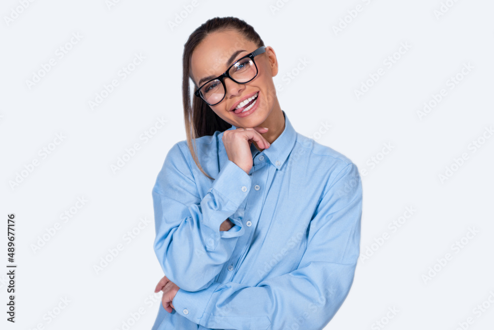 portrait of a smiling person young woman on white portrait of a smiling person young woman on white