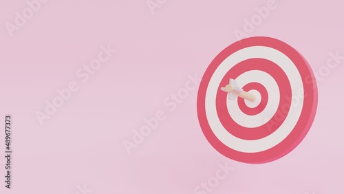 Target with arrow. 3d render illustration on pink background.