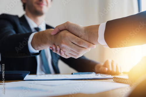 success big deal and successful contract achievement concept, business people handshake shake hand with partner
