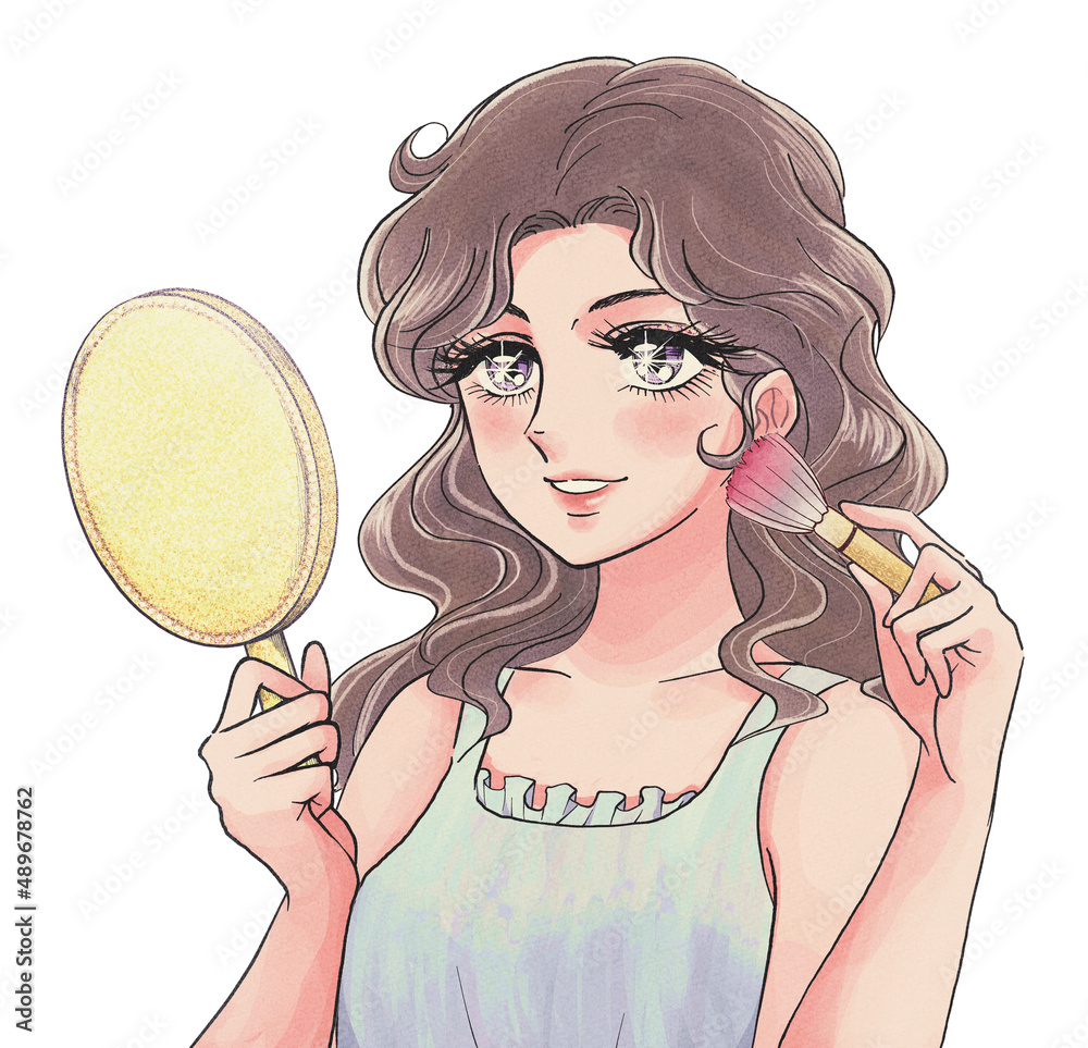 チークメイクをしているお姉様の70年代漫画風イラスト Stock Illustration Adobe Stock