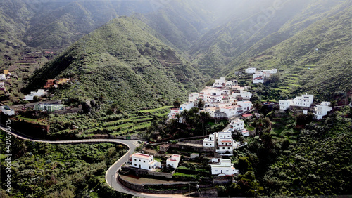 Aerial view of small village in the mountain photo