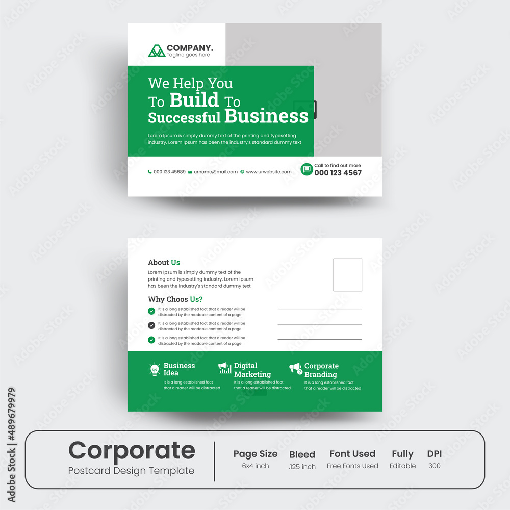 Corporate postcard design template for business agency