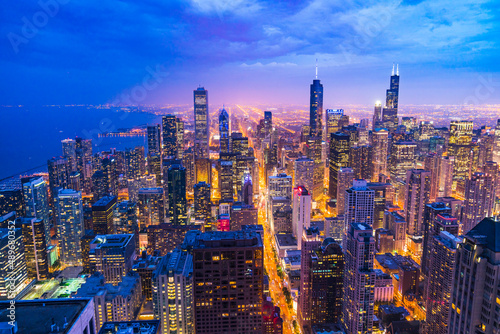  beautiful downtown Chicago skyline at night © checubus